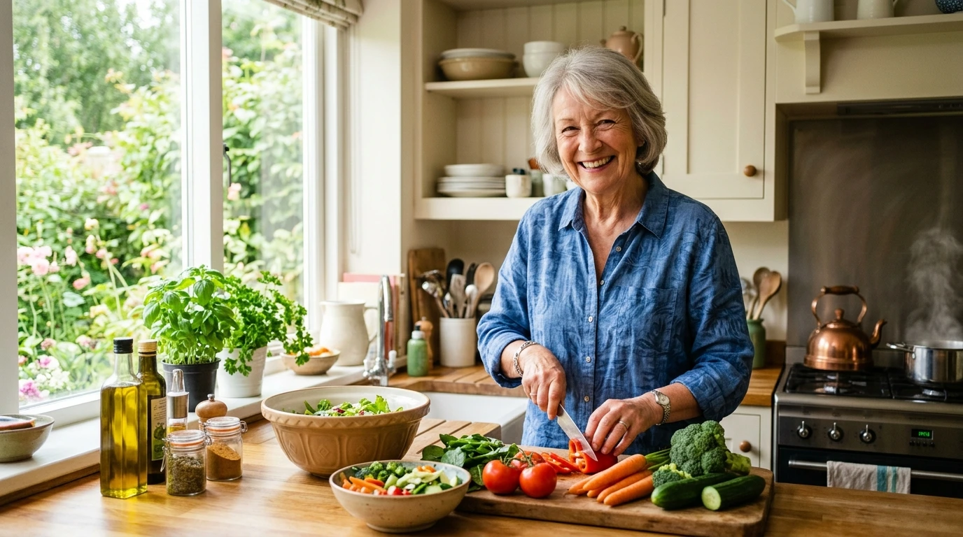 Personne âgée lisant avec clarté grâce à une bonne nutrition
